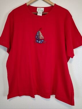 Quacker Factory Sailboat Sequin Embellished Short Sleeve Crew Neck T-shirt 3X